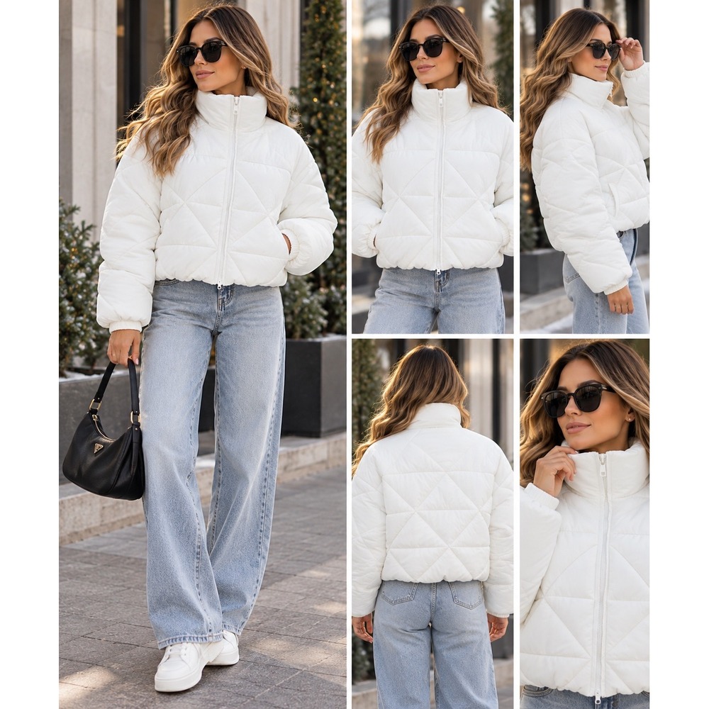 ANWND Los Angeles Women White Diamond Quilted Puffer Jacket Large NWT